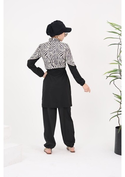 Lena Zebra Desenli Biyeli Ikili Mayo Takım indirimleri