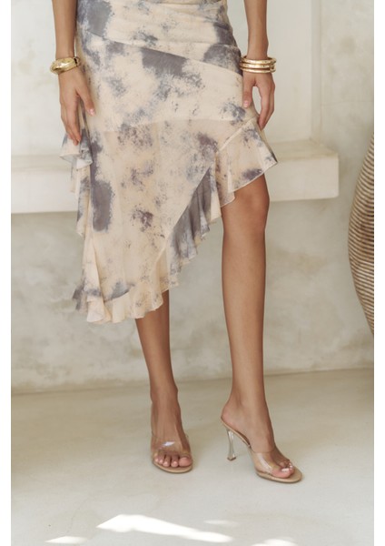 Stracnaha Drape Detaylı Sarı Straplez Elbise