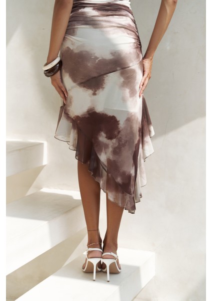 Stracnaha Drape Detaylı Kahve Straplez Elbise