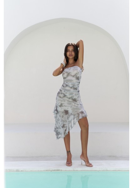 Stracnaha Drape Detaylı Gri Straplez Elbise modelleri