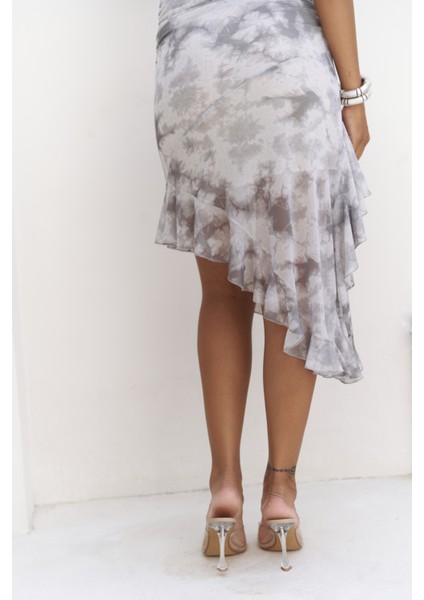 Stracnaha Drape Detaylı Gri Straplez Elbise