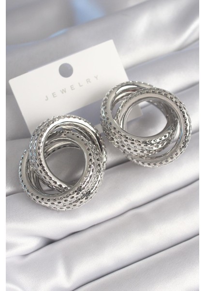 Pirinç Gümüş Renk Geçme Halka Model Işleme Detay Kadın Küpe