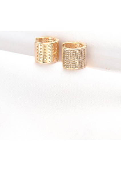 Pirinç Gold Renk Taşlı Minimal Küpe