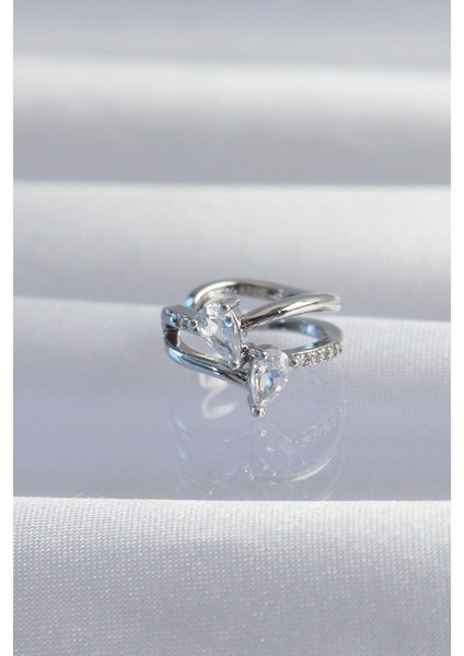 Pirinç Gümüş Renk Zirkon Taşlı Damla Earcuff Küpe