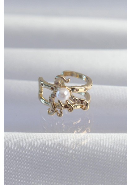 Pirinç Gold Renk Incili Ahtapot Earcuff Küpe