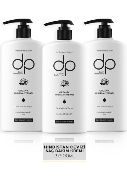 Saç Bakım Kremi Organik Hindistan Cevizi Yağı 500 ml x 3 Adet