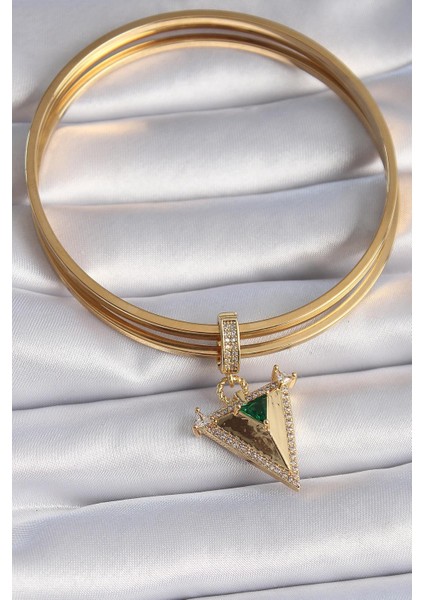 Pirinç Gold Renk Zirkon Taşlı 3D Üçgen Model Ajda Charm fiyatları