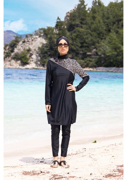 Serengeti Leopar Model Omuz Desenli Lycralı Tasarım Tesettür Ikili Mayo Takım modelleri