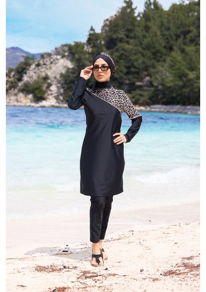 Serengeti Leopar Model Omuz Desenli Lycralı Tasarım Tesettür Ikili Mayo Takım fırsatları