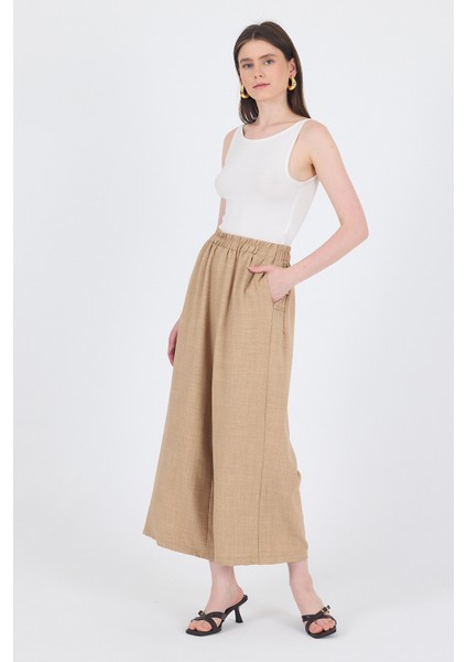 Vizon Keten Dokulu Pamuklu Yan Detaylı Bol Paça Pantolon 4820A