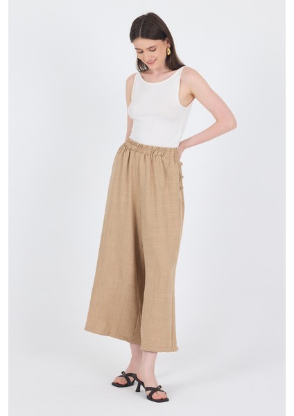 Vizon Keten Dokulu Pamuklu Yan Detaylı Bol Paça Pantolon 4820A modelleri