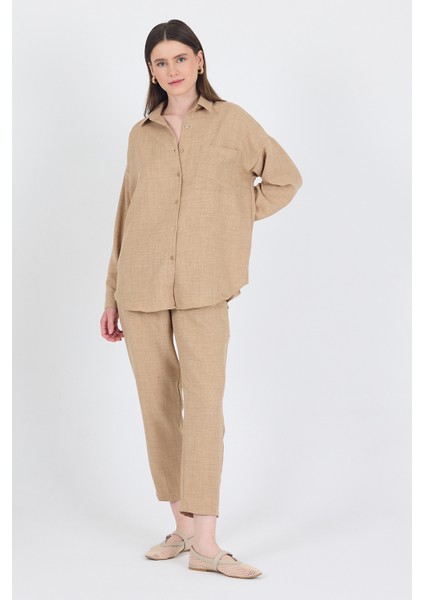 Vizon Gömlek ve Beli Lastikli Pantolon Ikili Takım 4813A