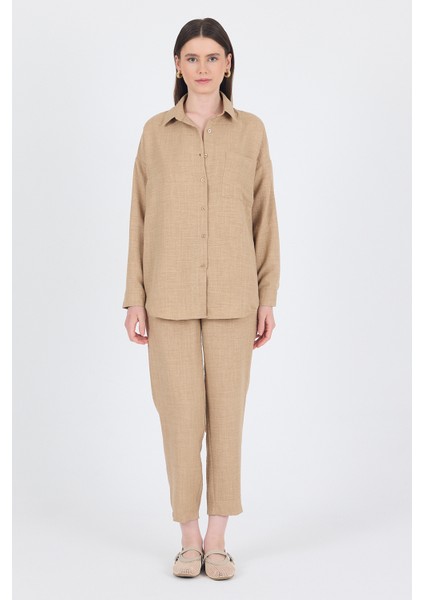 Vizon Gömlek ve Beli Lastikli Pantolon Ikili Takım 4813A modelleri