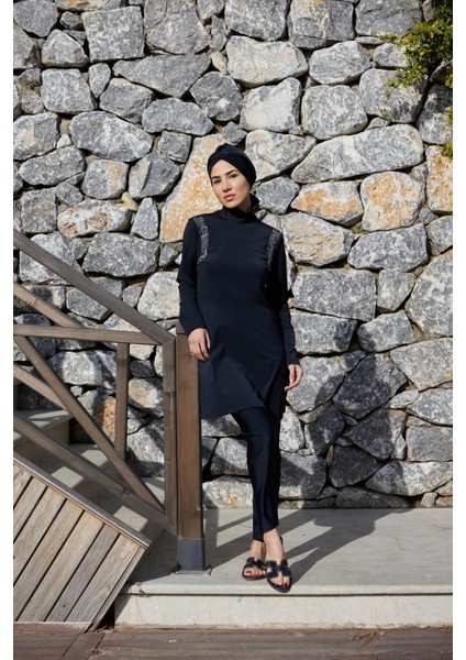 Mira Model Omzu Taşlı Lycralı Tasarım Tesettür Ikili Mayo Takım