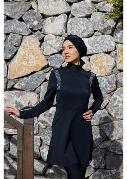 Mira Model Omzu Taşlı Lycralı Tasarım Tesettür Ikili Mayo Takım fırsatları
