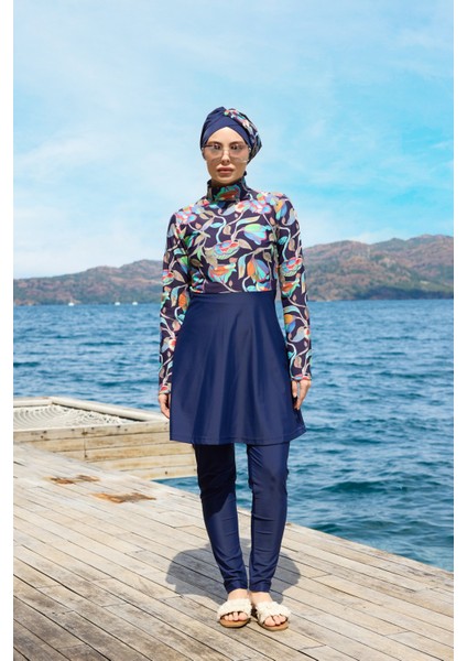 Ebru Model Lycralı Tasarım Tesettür Ikili Mayo Takım