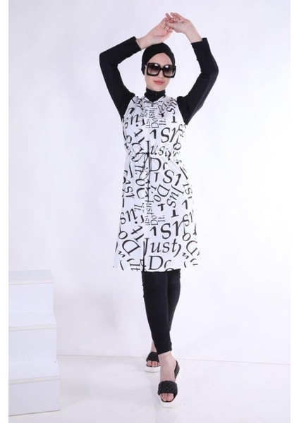 Yazılı Desen Paraşüt Kumaştan 3'lü Mayo Takımı Beyaz indirimleri