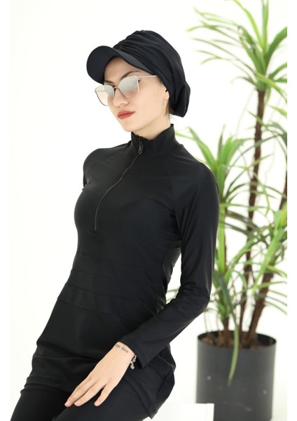 Golf Siyah Tasarım Tesettür Mayo Takım