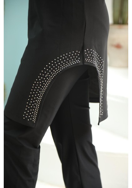 Gümüş Taşlı Siyah Tasarım Tesettür Mayo Takım fiyatları