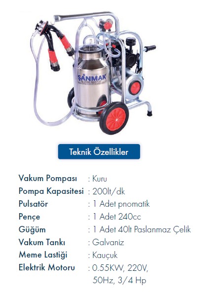 Tek Sağım Süt Sağma Makinası (Tek Güğüm - Paslanmaz)