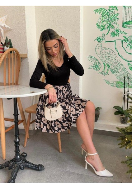 Kadın Uzun Kollu Kare Yaka Viskon Bluz Alt Süprem Baskılı Belden Kuşaklı Kısa Elbise fırsatları