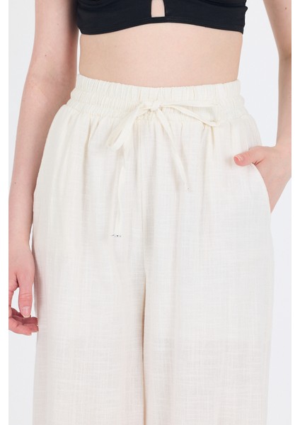 Beyaz Keten Görünümlü %100 Pamuk Bol Paça Pantolon 3040 fırsatları