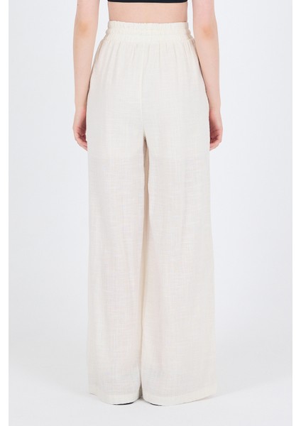 Beyaz Keten Görünümlü %100 Pamuk Bol Paça Pantolon 3040 indirimleri
