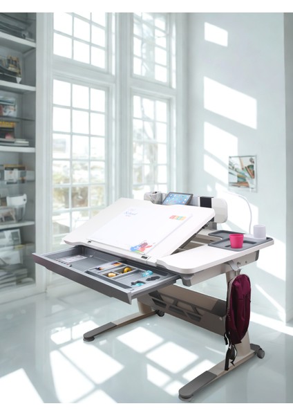 Yükseklik ve Eğim Ayarlı, Sirius Standart Bilgisayar, Ofis ve Çalışma Masası Beyaz/Gri
