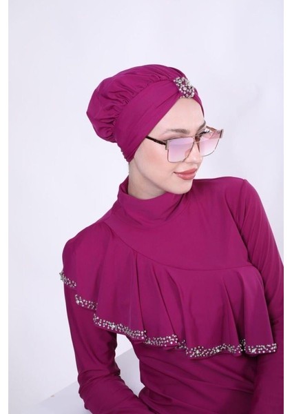 Kadın Allerli Tasarım Tesettür Mayo Takım - Vişne modelleri