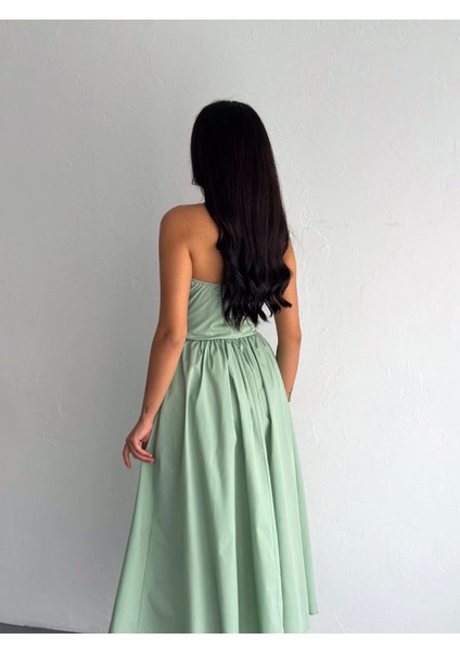 Straplez Pileli Elbise - Su Yeşili fırsatları