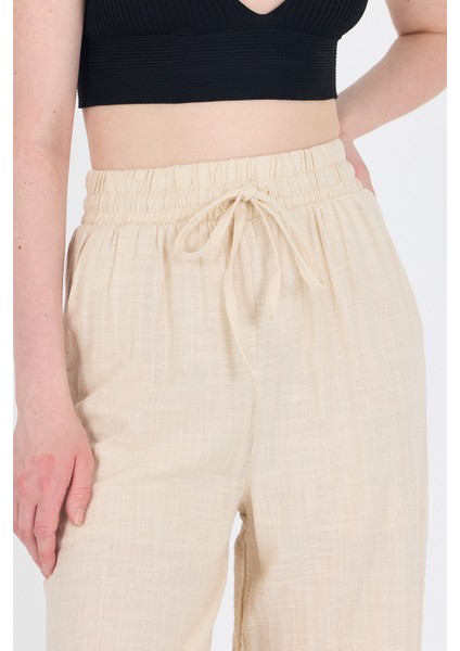 Natural Keten Görünümlü %100 Pamuk Bol Paça Pantolon 3040 fırsatları