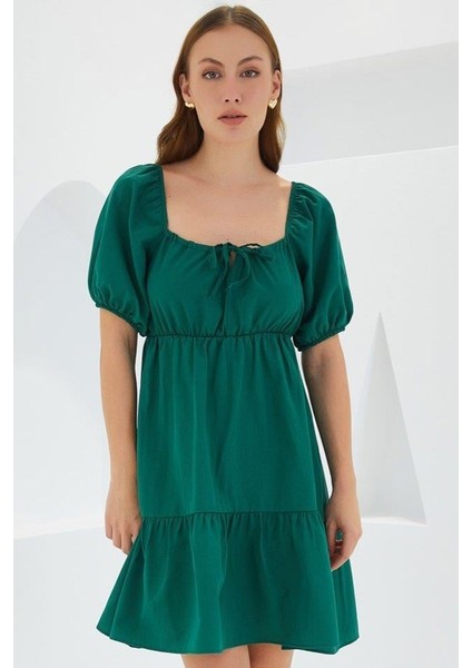 2351 Kloş Poplin Elbise - Y.zümrüt modelleri