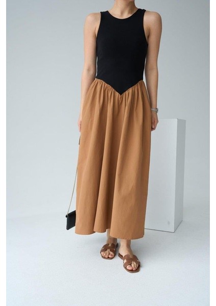 Iki Renkli Elbise - Siyah-Taba