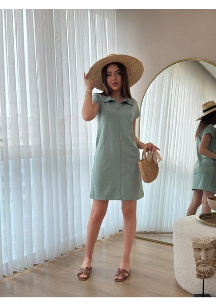 Kadın Kısa Kollu Yakalı Viskon Iki Iplik Elbise fırsatları