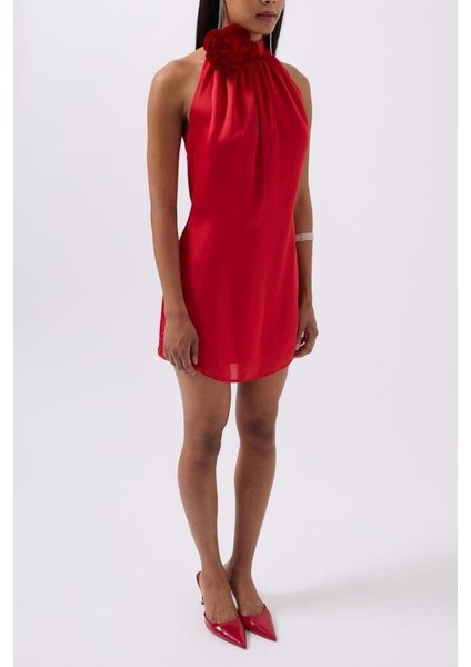 Gül Detay Mini Saten Elbise modelleri