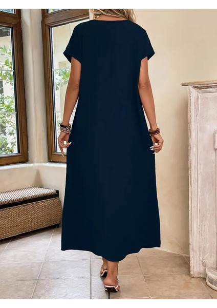 Kadın Uzun Kollu Yakası Açık Viskon Elbise modelleri