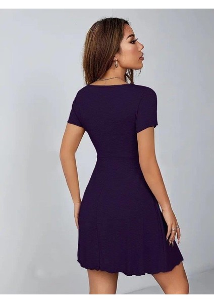 Kadın Kısa Kollu Derin Büzgülü V Yakalı Viskon Elbise indirimleri