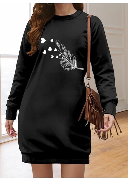 Kadın Uzun Kollu Bisiklet Yaka Desenli Viskon Iki Iplik Elbise fiyatları