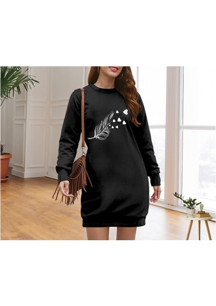 Kadın Uzun Kollu Bisiklet Yaka Desenli Viskon Iki Iplik Elbise modelleri