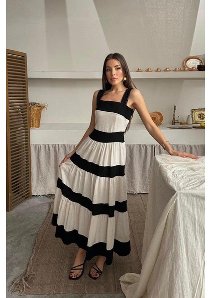 Bej Arkası Fiyonklu Keten Elbise modelleri