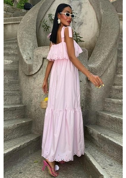 Etek Ucu Brode Nakışlı Boyundan Bağlamalı Elbise 2881 fiyatları