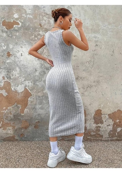 Kadın Kalın Askılı Kare Yaka Fitilli Kaşkorse Midi Boy Elbise fırsatları