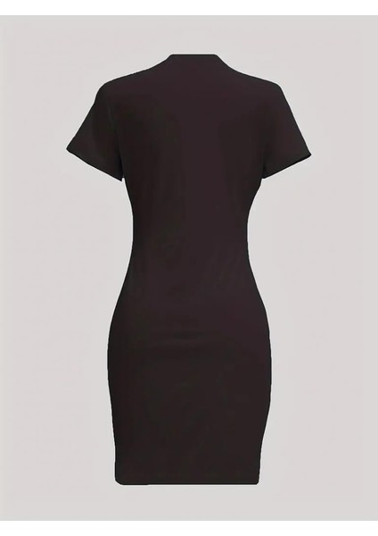 Kadın Kısa Kollu Queen Baskı Iki Iplik Mini Elbise fırsatları