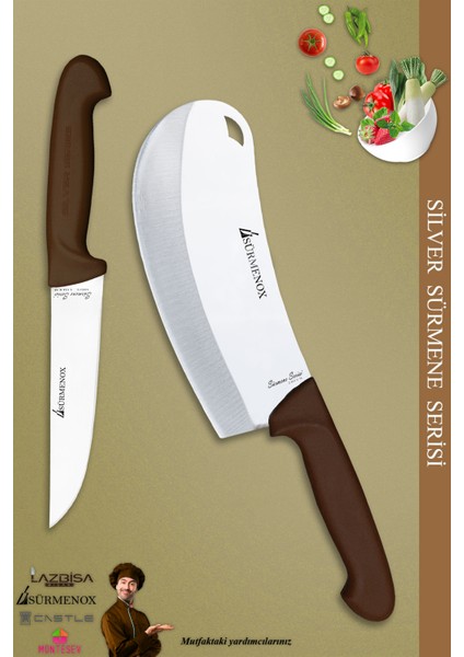 Sürmene Silver Serisi Kahve Sap Mutfak Bıçak Bıçağı Pizza Salata Börek Bıçağı 2 Li Set (SRM-024)
