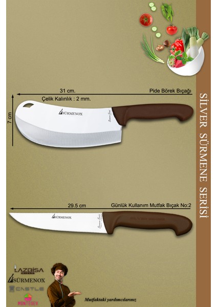 Sürmene Silver Serisi Kahve Sap Mutfak Bıçak Bıçağı Pizza Salata Börek Bıçağı 2 Li Set (SRM-024) fiyatları