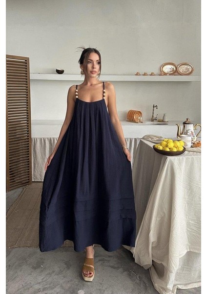 Lacivert Askılı Müslin Elbise fiyatları