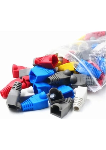 Yeni Nesil (Delikli - Açık Uçlu) Cat6 Ez RJ45 Jack (100 Adet) + Renkli Kılıf (50 Adet)
