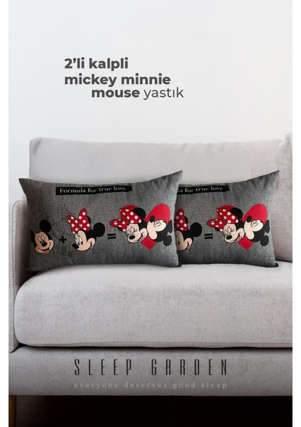 Kalpli Mickey Mouse-Minnie Mause Yastık 2'li 40X65 2'li