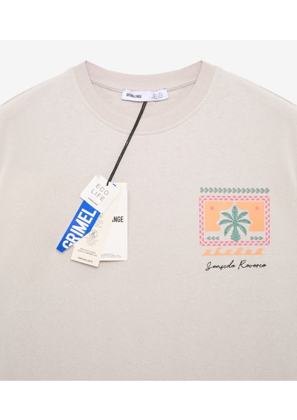 Rıto Erkek Bask Detaylı Bisiklet Yaka Oversize Fit Bej T-Shirt fiyatları