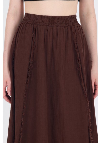 Kahve %100 Pamuk Müslin Midi Etek 7038 fırsatları